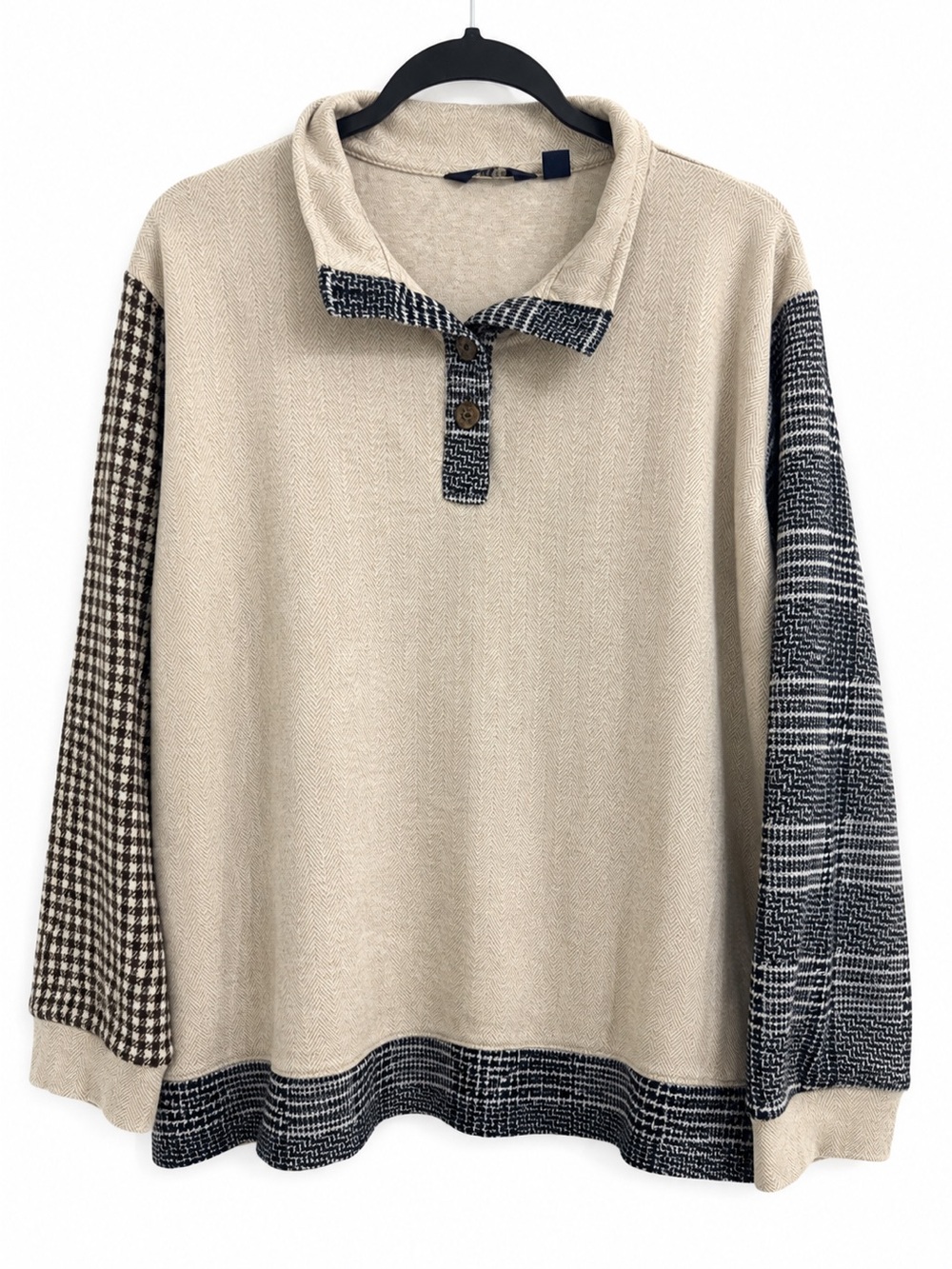 Lands’ End Women’s Herringbone Houndstooth Mixed Print Pullover Tunic 2X